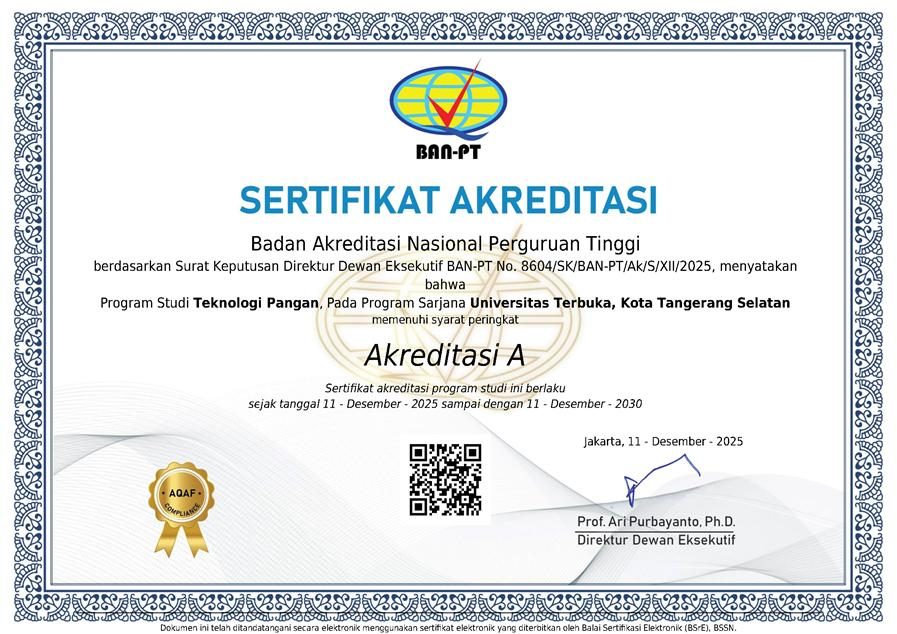 Prestasi Gemilang! Program Studi Teknologi Pangan UT Raih Peringkat Akreditasi “A” dari BAN-PT